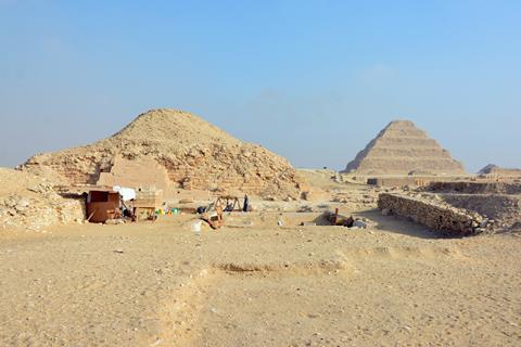 Two sand-coloured Egyptian pyramids